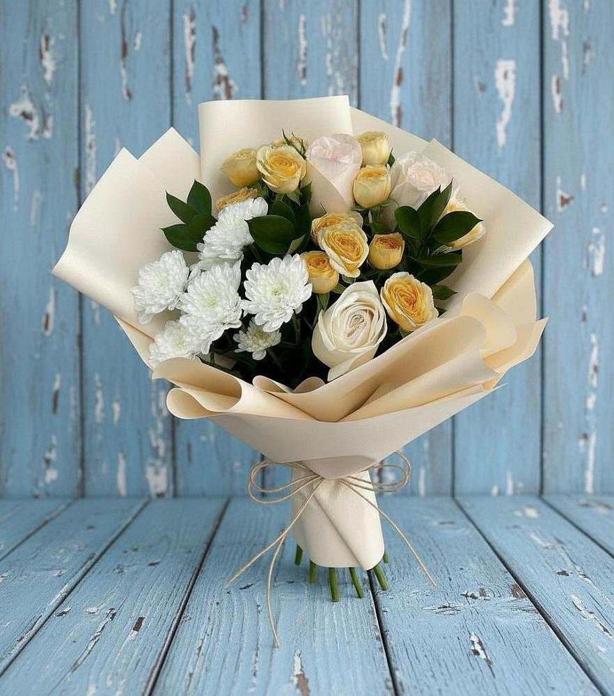 Букет цветов из: Розы и Хризантемы в Большой Речке