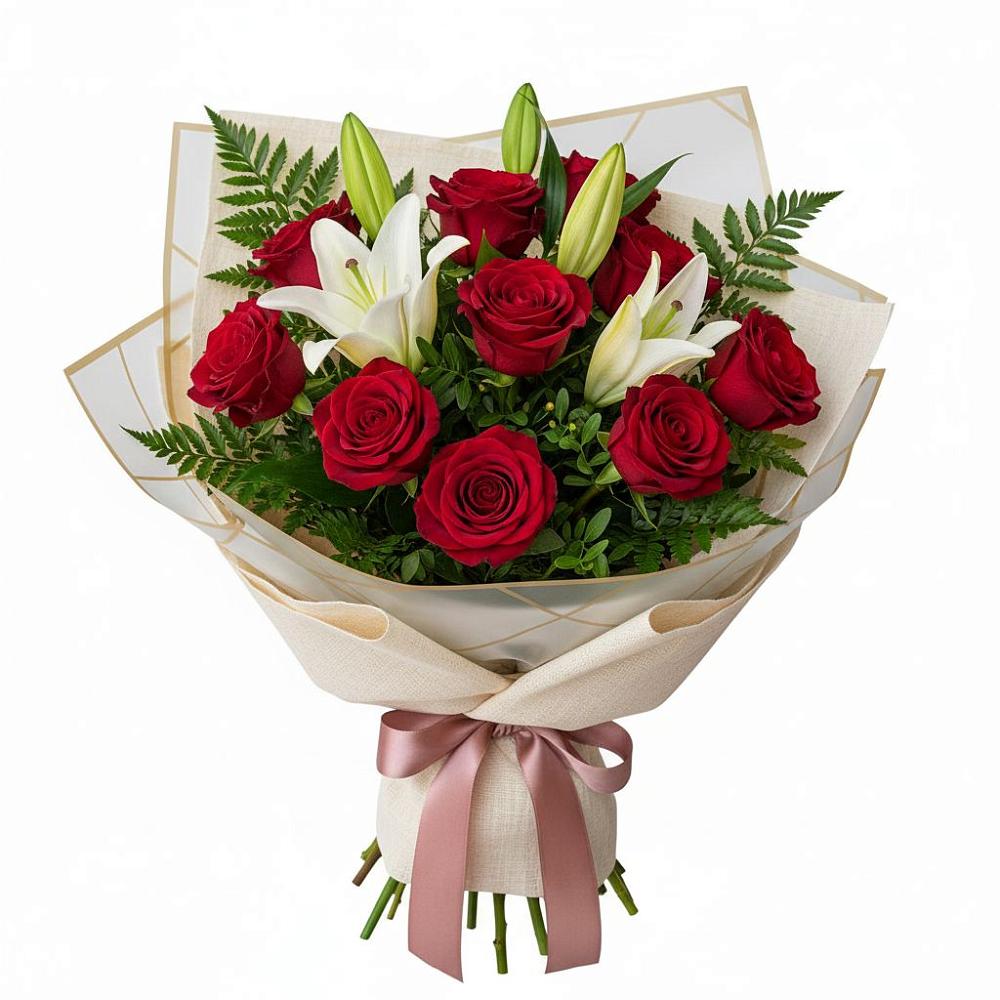 Букет цветов из: Лилии и Розы в Большой Речке