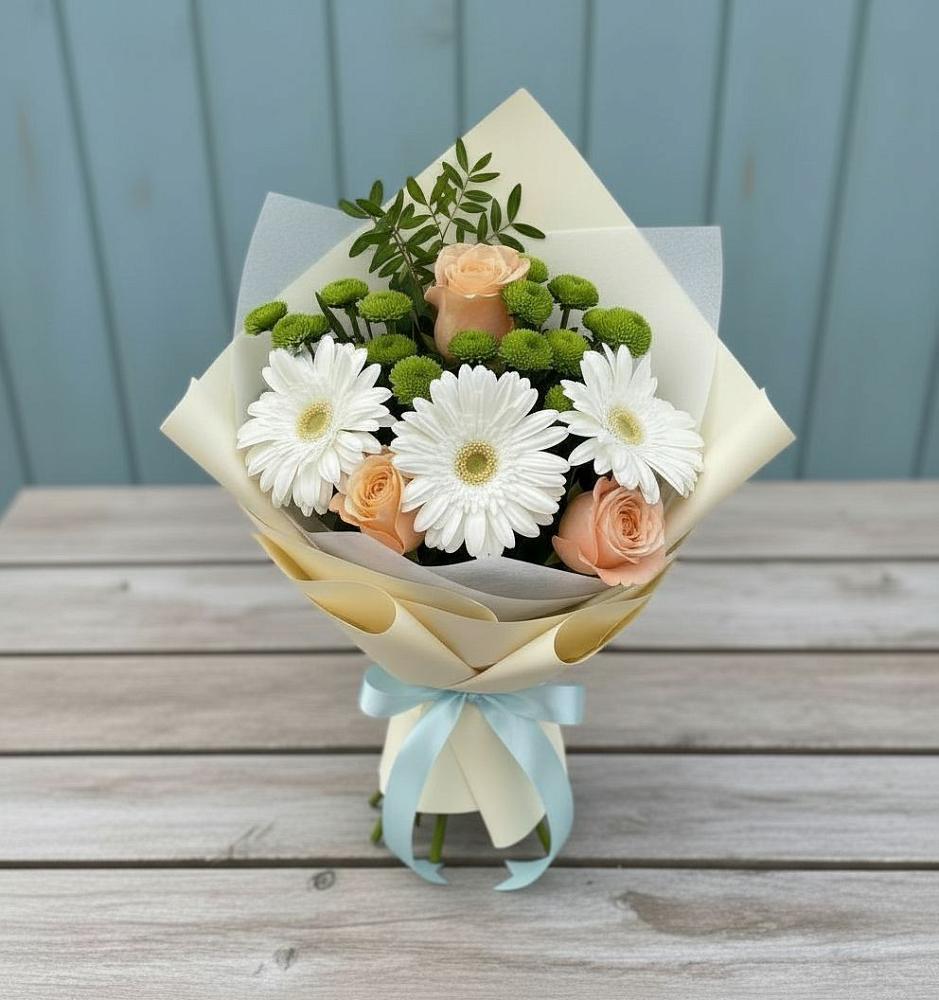 Букет цветов из: Герберы, Розы и Хризантемы в Большой Речке