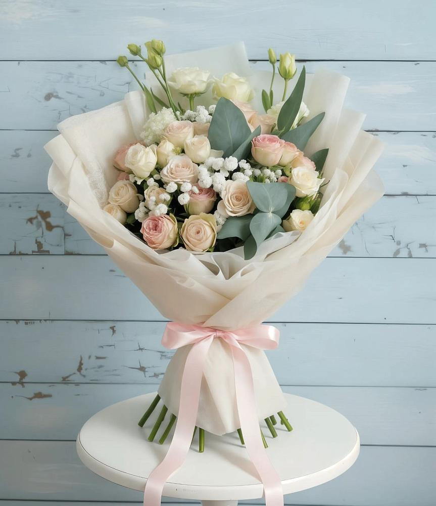 Букет цветов из: Розы и Лизиантусы в Большой Речке