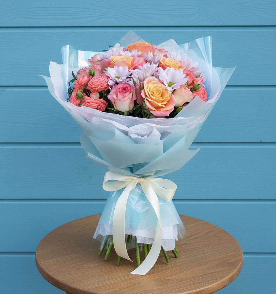 Букет цветов из: Хризантемы и Розы в Большой Речке