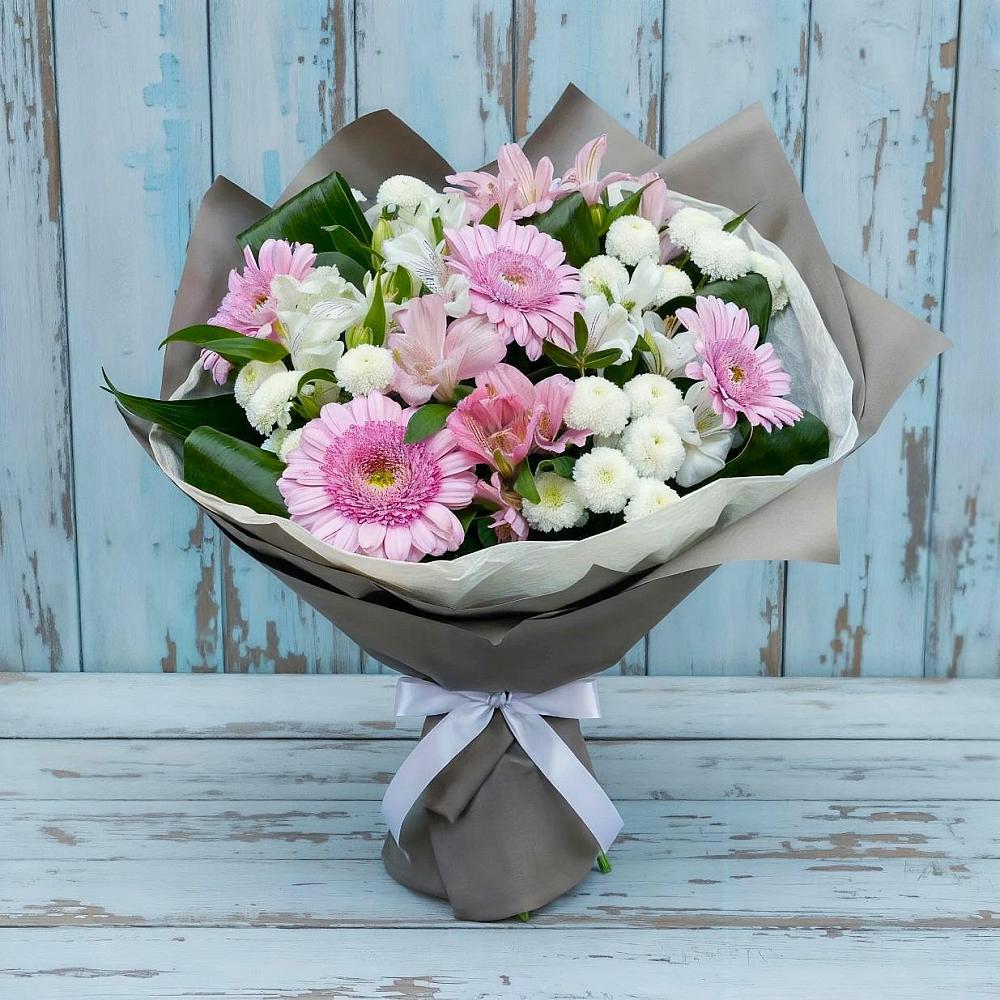 Букет цветов из: Герберы, Альстромерии и Хризантемы в Большой Речке