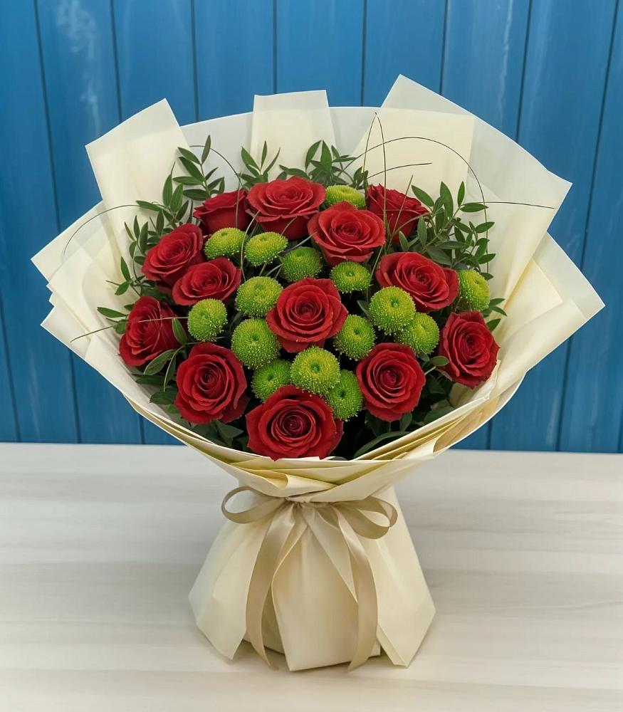 Букет цветов из: Розы и Хризантемы в Большой Речке