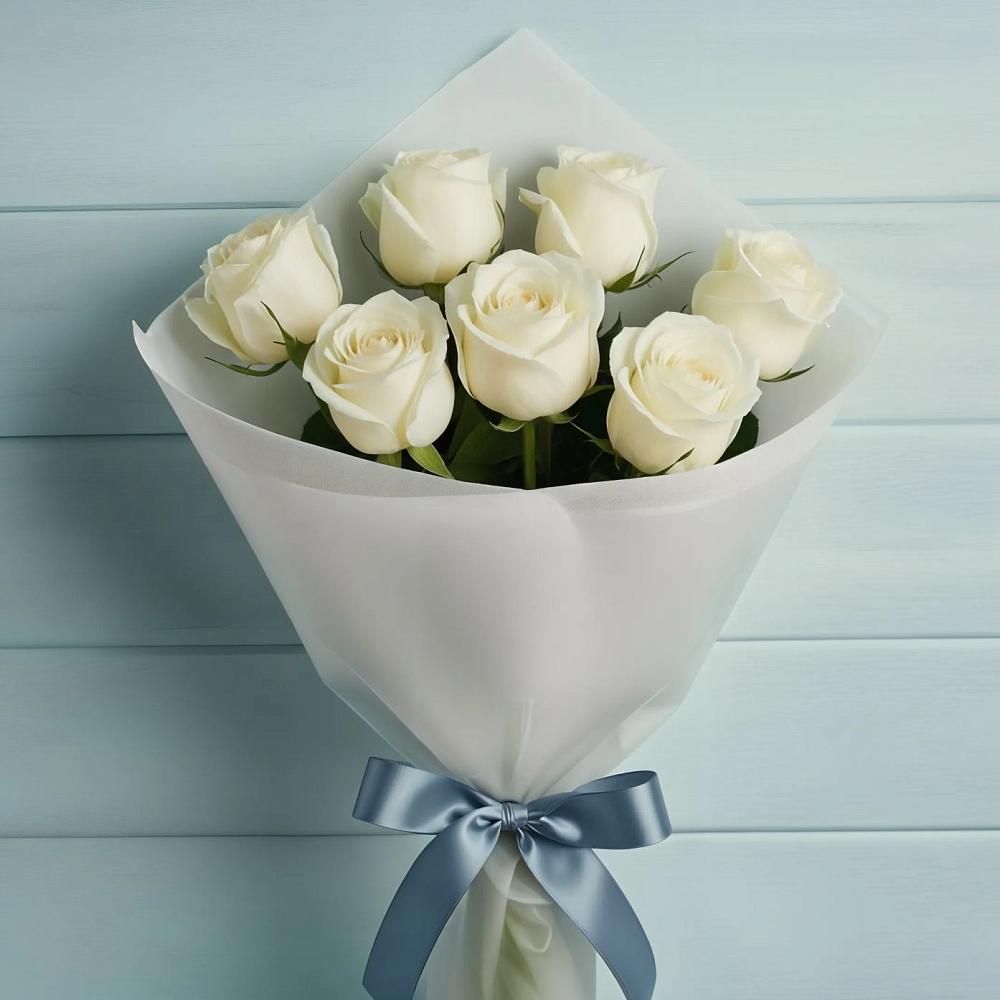Букет 7 Белых роз Эдлесс Лав в Большой Речке