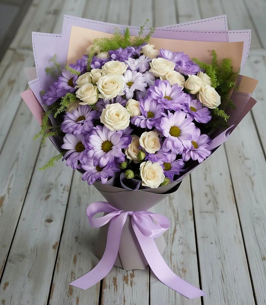 Букет цветов из: Хризантемы и Розы в Большой Речке