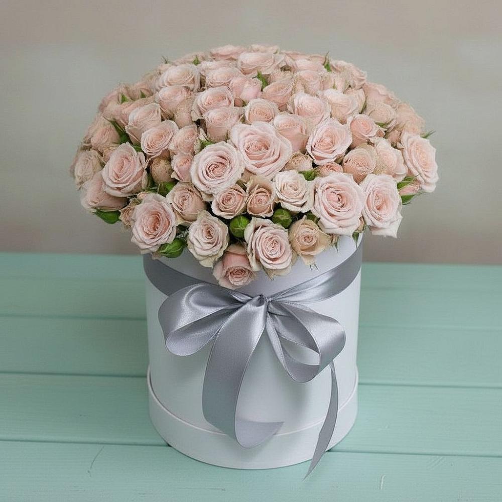 Цветочная композиция из Розы в шляпной коробке в Большой Речке